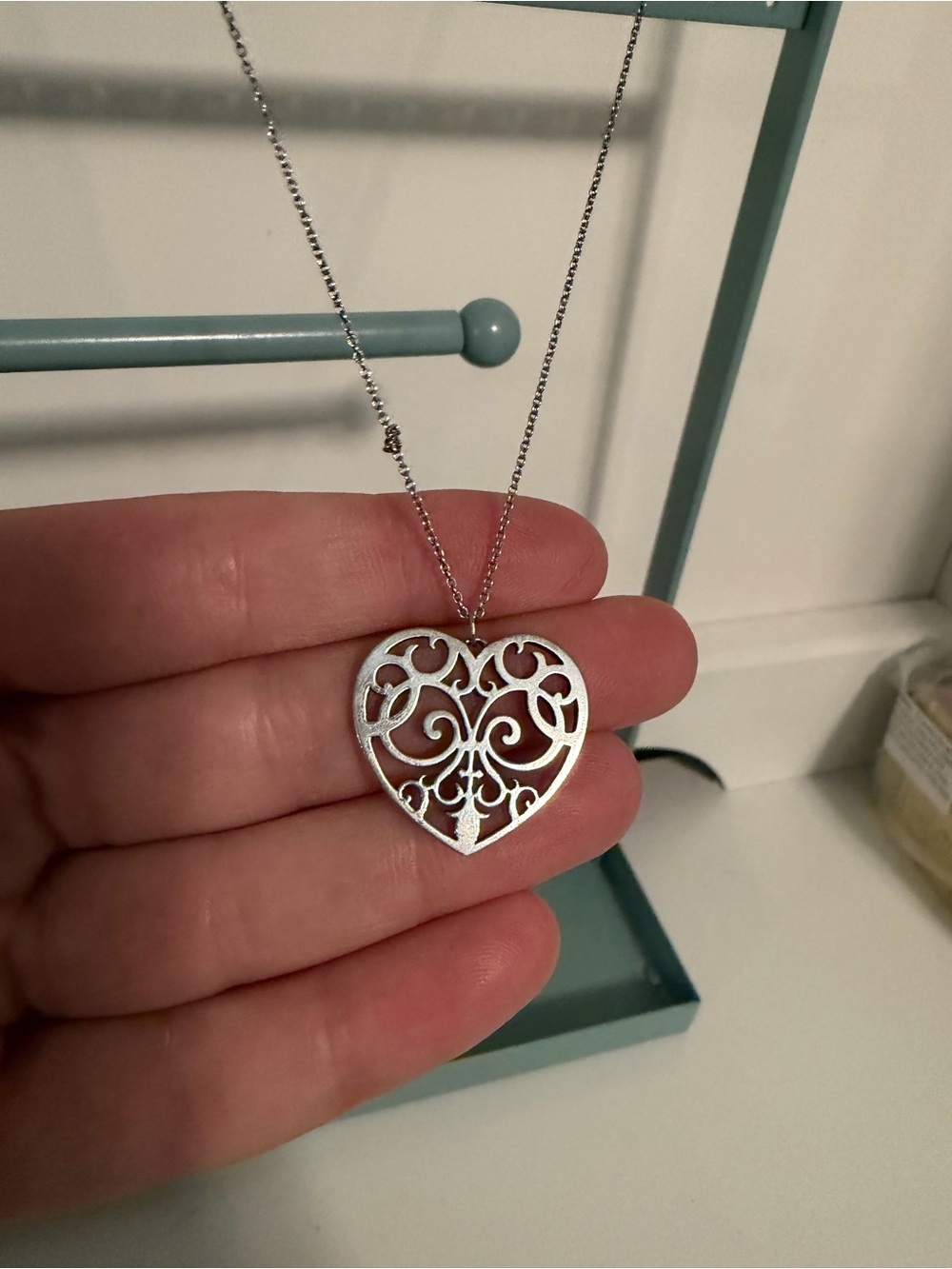 Tiffany & Co. Sterling Silver Openwork Heart Pendant Necklace